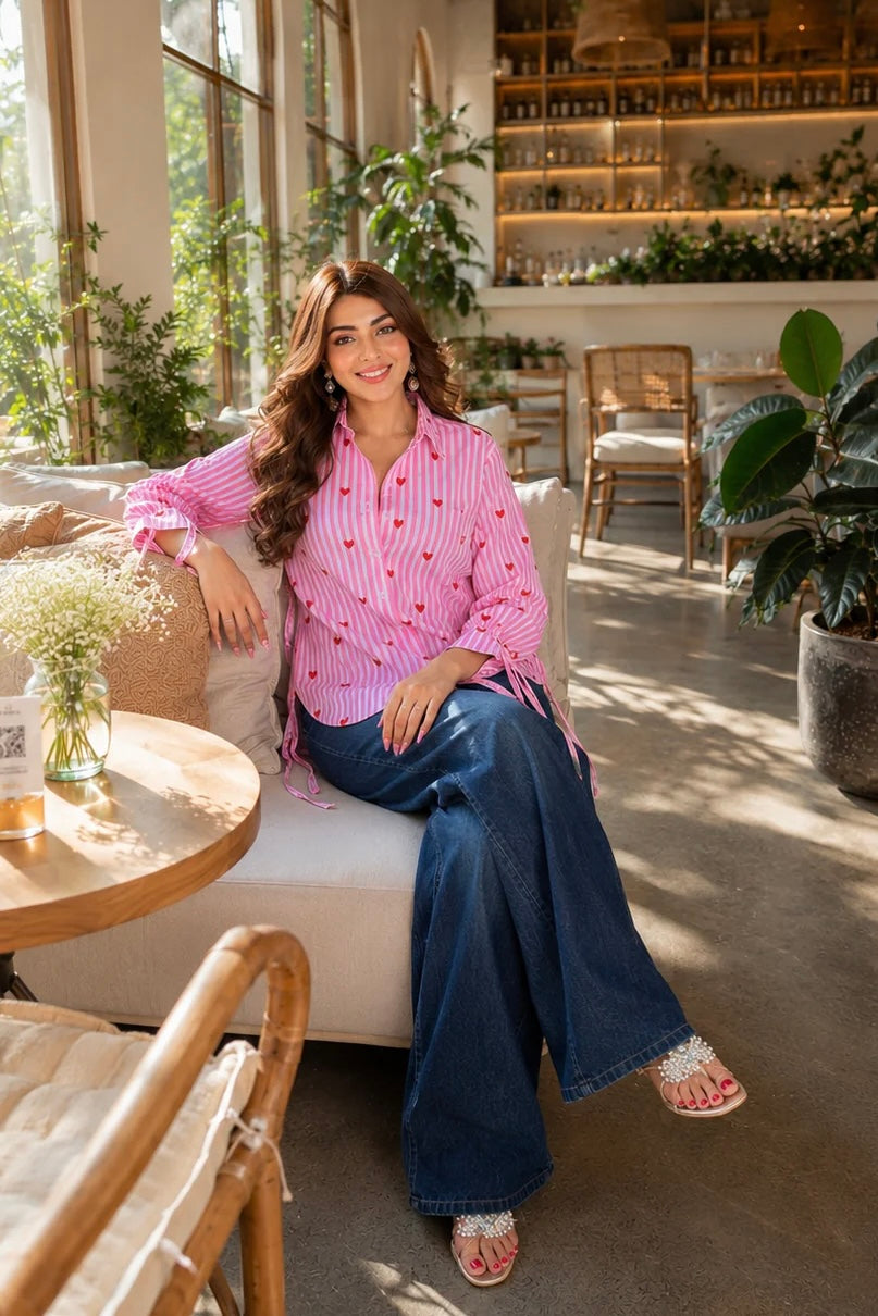 Pink hearts stripe shirt