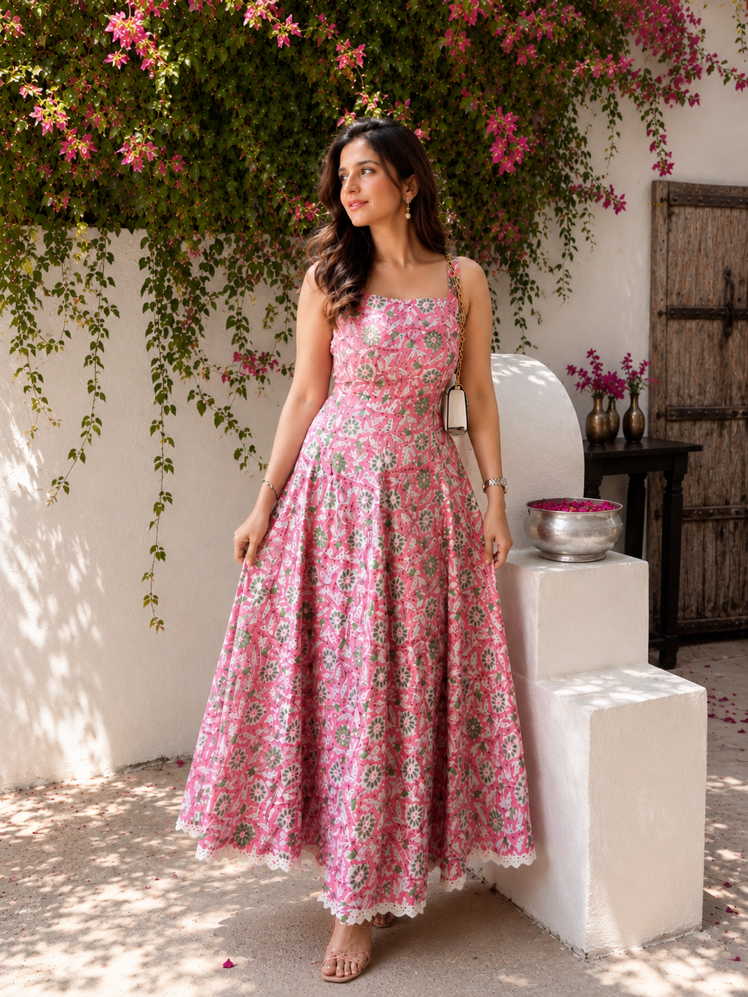 Pink bloom flare dress