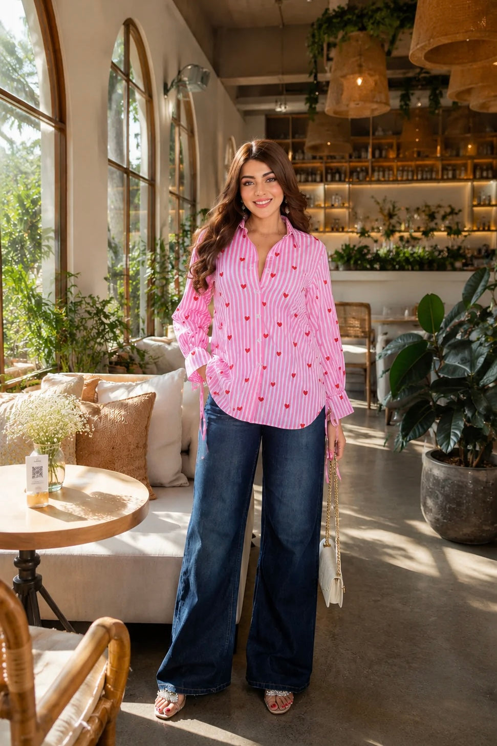 Pink hearts stripe shirt